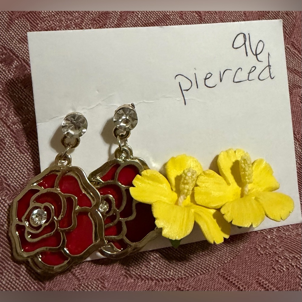 Red Rose Drop Earrings with Crystal Accent